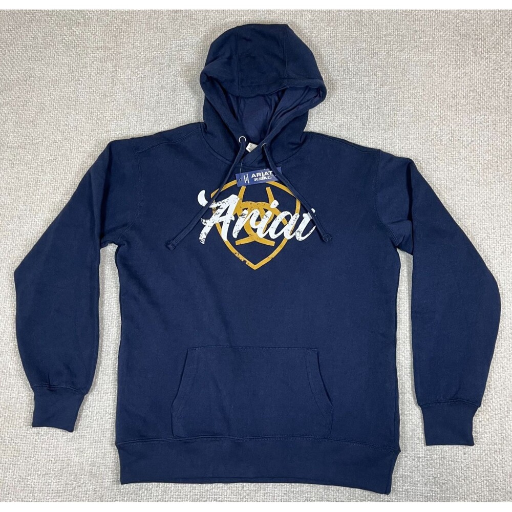 ARIAT Hoodie Real Shield Logo Women's Small Blue Pull Over Sweatshirt NEW